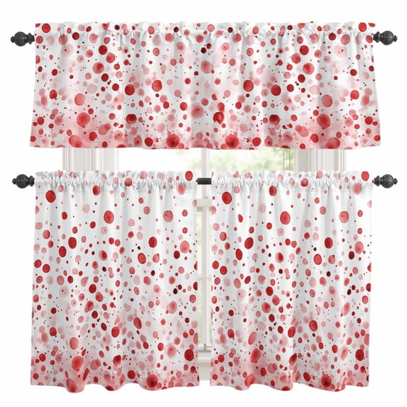 Red Polka Dot Kitchen Curtains Sets for Windows 36 Inch Length, Modern Art Abstract Watercolor Dot Rod Pocket Window Treatments Tier Curtains and Valances Set for Bedroom/Bathroom