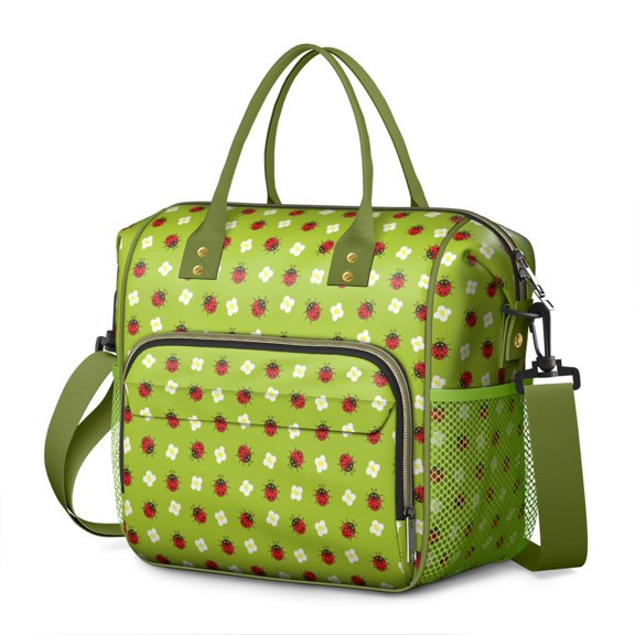 Red Polka Dot Ladybug Lunch Tote – Leakproof Large Insulated Cooler Bag with Cute Garden Ladybird Print, Adjustable Strap for Office, Picnic, or Travel