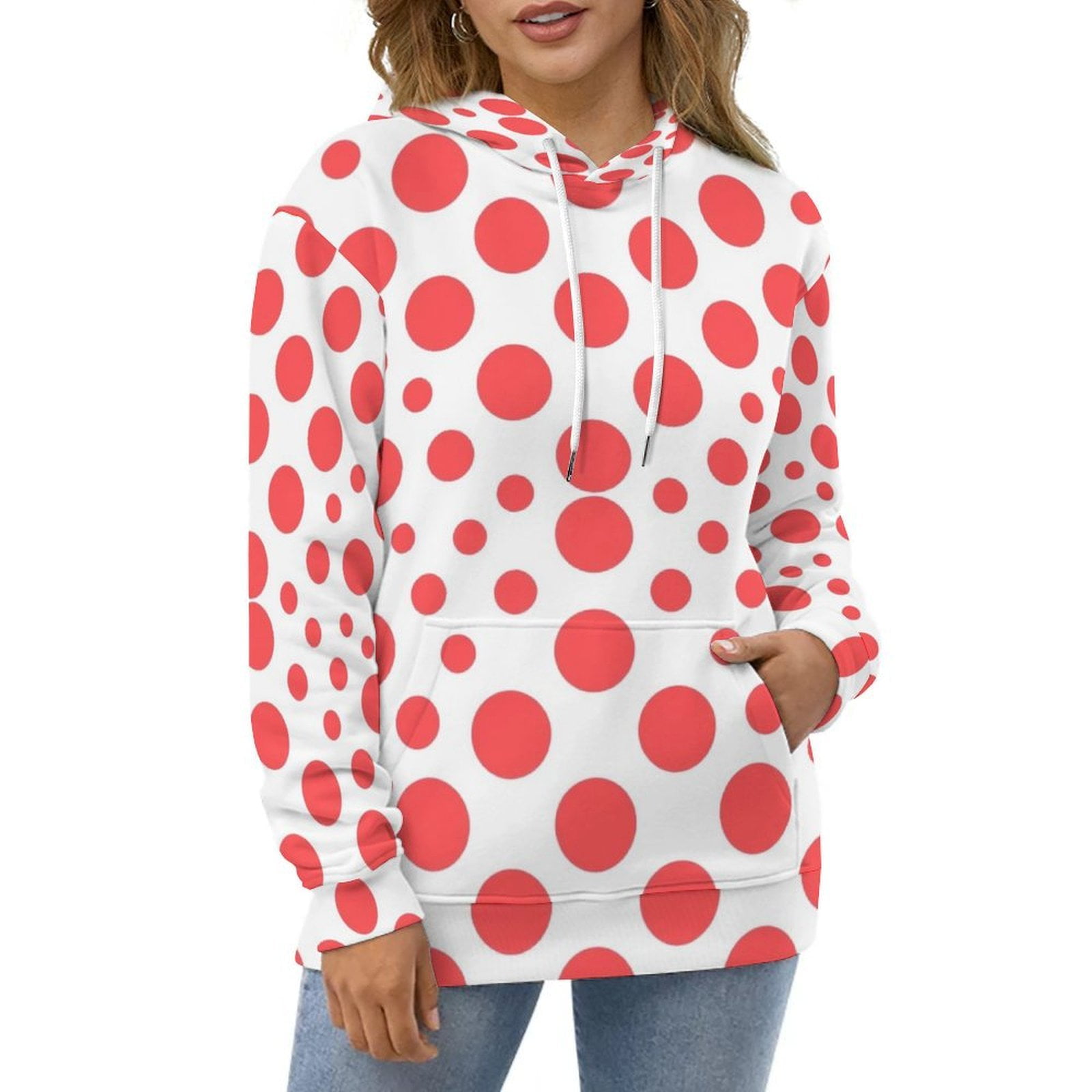 Red Polka Dot Pattern Hoodies Long Sleeve Casual Hoodie Winter Classic ...
