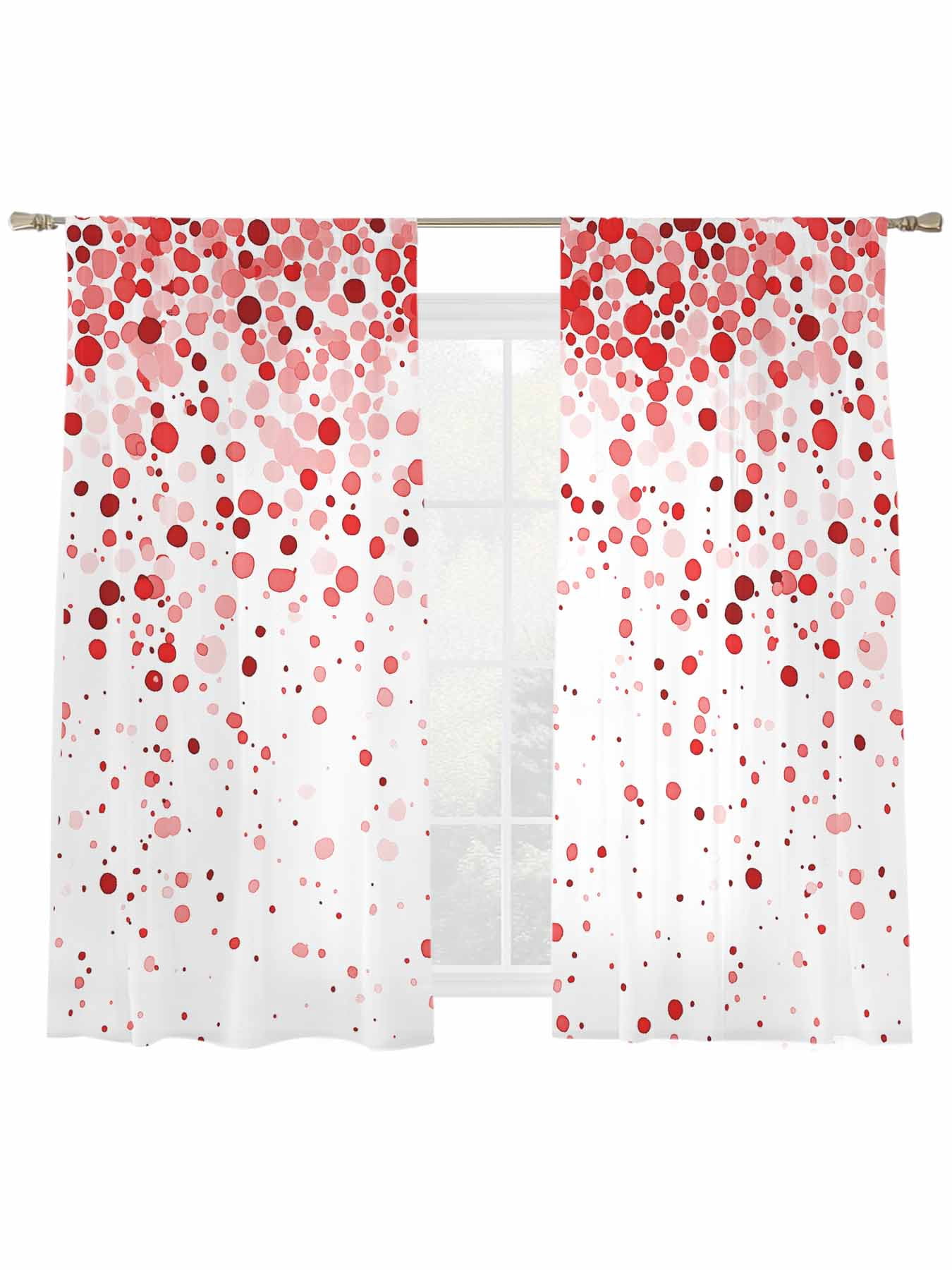 Red Polka Dot Sheer Curtains for Living Room Bedroom, Light-filtering ...