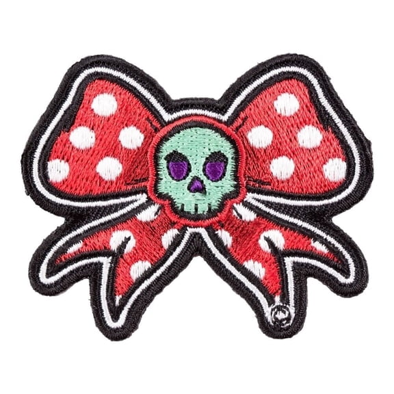 Red Polka Dot Skull Bow Patch, Fun Ladies Patches.