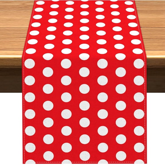 Red Polka Dot Table Runner Mouse Themed Birthday Party Decoration Kids Baby Shower Dining Room Home Kitchen Island Decor (Red, 13" x 72")