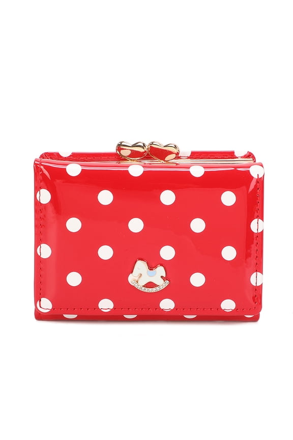 Red Polka Dot Trifold Wallet, Glossy PU Leather Purse with Snap Closure, Multi Card Slots, Compact Coin Pocket, Christmas/Birthday Gift for Women Girls