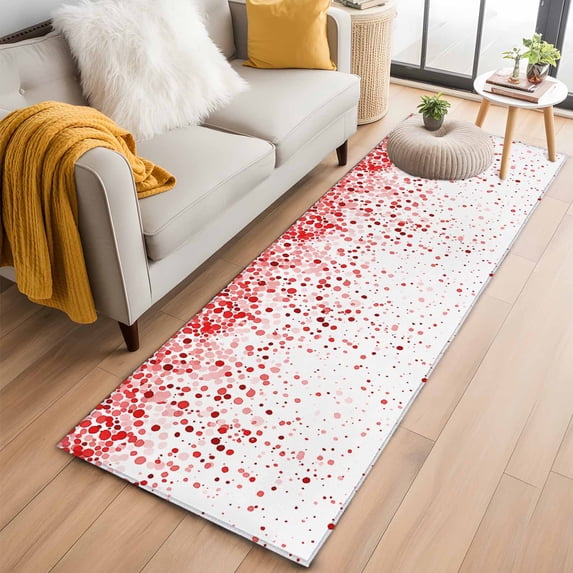 Red Polka Dot Washable Runner Rugs 2'x6', Watercolor Red Gradient Low Pile Throw Entryway Rug Non-Slip Sturdy Edge Binding Carpet for Indoor Bedside Entrance Bedside