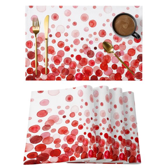 Red Polka Dots Cotton Linen Placemats Set of 1, Watercolor Abstract Art Gradients Modern Washable Table Place Mats Heat Insulating Placemat for Dining Room Kitchen Daily Use 13 x 19 Inch