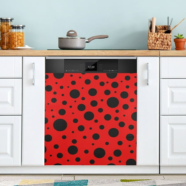 Red Polka Dots Dishwasher Cover Dishwasher Door Refrigerator Sticker Home