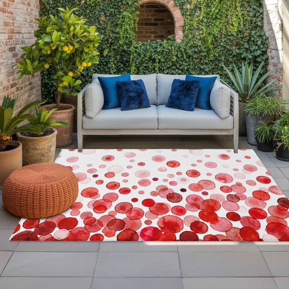 Red Polka Dots Indoor Outdoor Rugs 3x5 Ft, Watercolor Abstract Art Gradients Modern Outdoor Patio Rugs Mat Washable Outside Area Rugs Carpet for Porch Deck RV Camping Pool Balcony Backyard