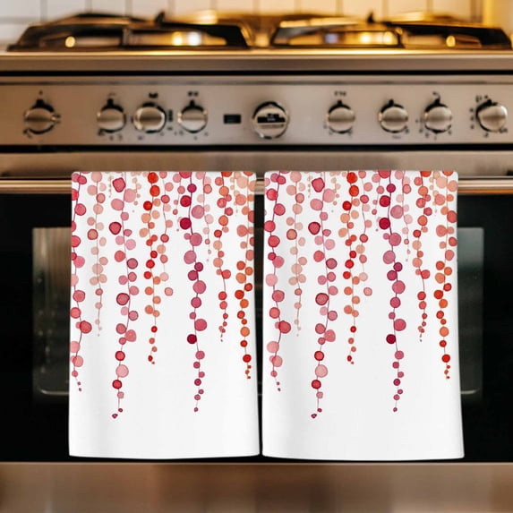 Red Polka Dots Kitchen Towels Set of 4, Vintage Abstract Art Watercolor Absorbent Dish Towels for Kitchen, Microfiber Hand Towel, Quick Drying Tea Towel for Cleaning Decorative Dishcloths