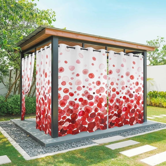 Red Polka Dots Outdoor Curtains for Patio, Watercolor Abstract Art Gradients Modern Waterproof Outside Curtains Privacy Blackout Curtain for Porch Pergola Cabana, 1 Panel 54W x 84L Inch