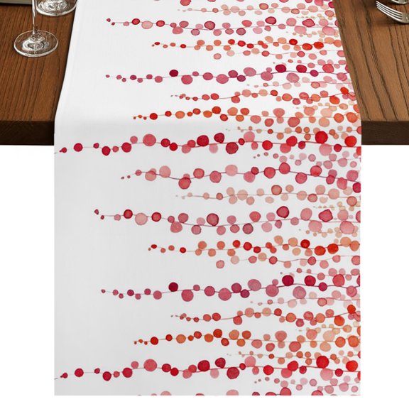 Red Polka Dots Short Table Runner 36 Inches Long, Vintage Abstract Art Watercolor Cotton Linen Table Runners Dresser Scarves, Fabric Tabletop Scarf Furniture Cover for Home Dinner Party Decor 13"x36"