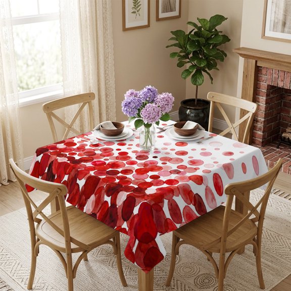 Red Polka Dots Square Tablecloth 54x54 Inch Watercolor Abstract Art Waterproof Polyester Table Cover, Washable Stain Resistant Tablecloth for Dining Table Kitchen Wedding