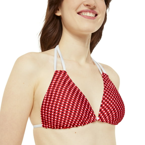 Red Polka Dots Strappy Triangle Swimsuit Bikini Top-Beach Pool Wear-Jacuzzi
