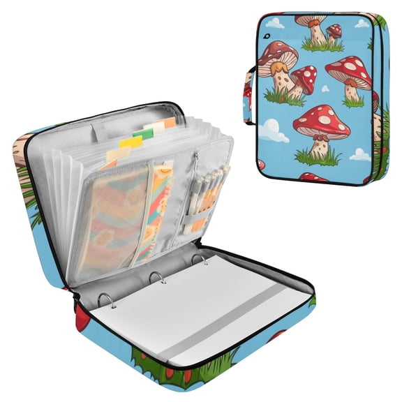 Red Polka-dot Mushrooms Grass Clouds Accordion File Organizer Expanding File Folder 3-Ring Binder Bag 500 Sheets A4 Size