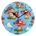 thumbnail image 1 of Red Polka-dot Mushrooms Grass Clouds Round Wall Clock Silent Analog Battery Operated Black Pointer Home Decor 9.84" Diameter, 1 of 11