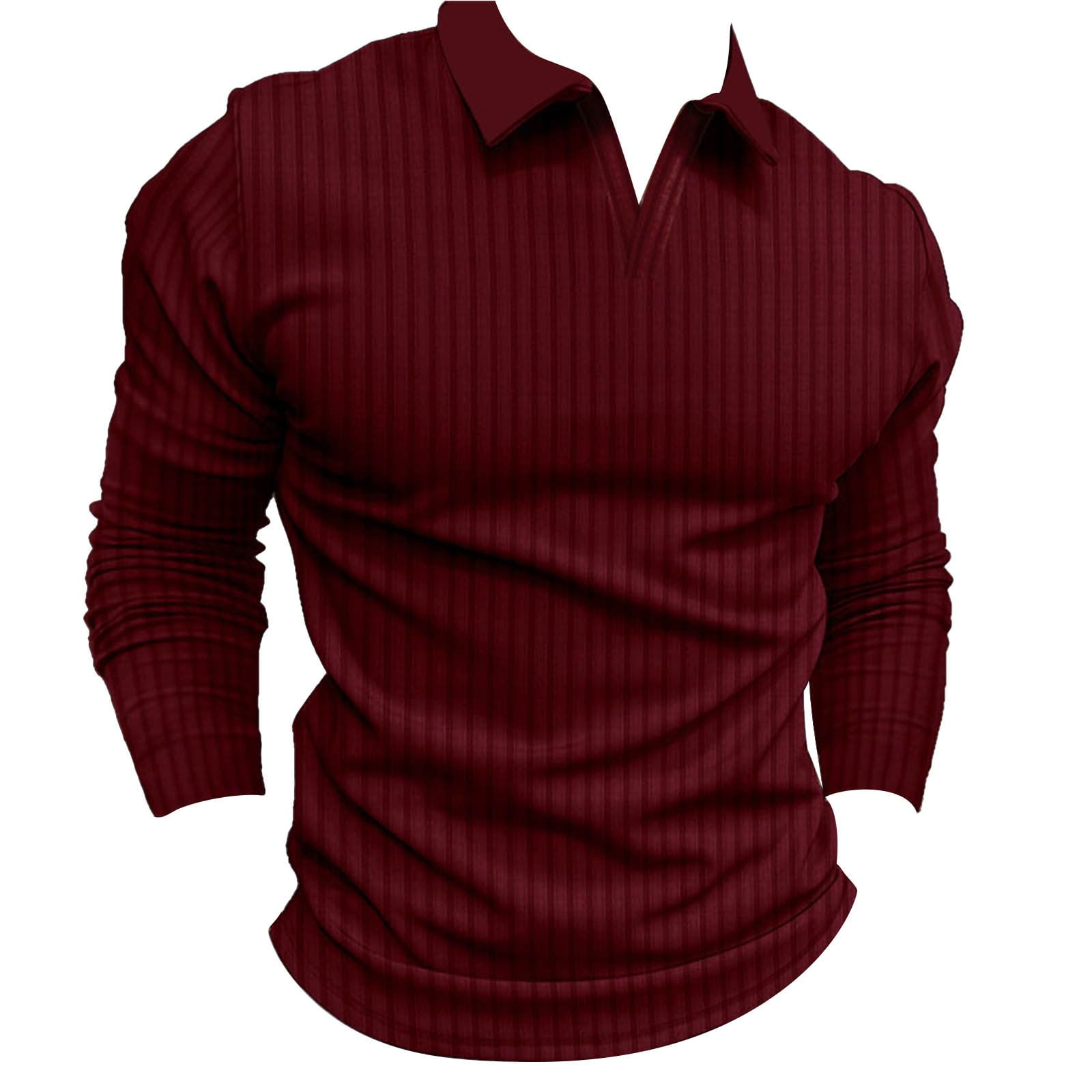 Red Polo Shirts for Men's Casual Standing Collar Solid Color Long ...