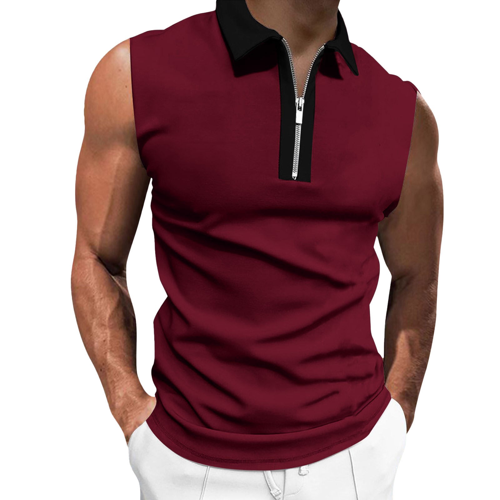 Red Polo Shirts for Men s Solid Color Matching Lapel Half Zip Sleeveless Sports Casual Shirt Tank Tops Men Walmart