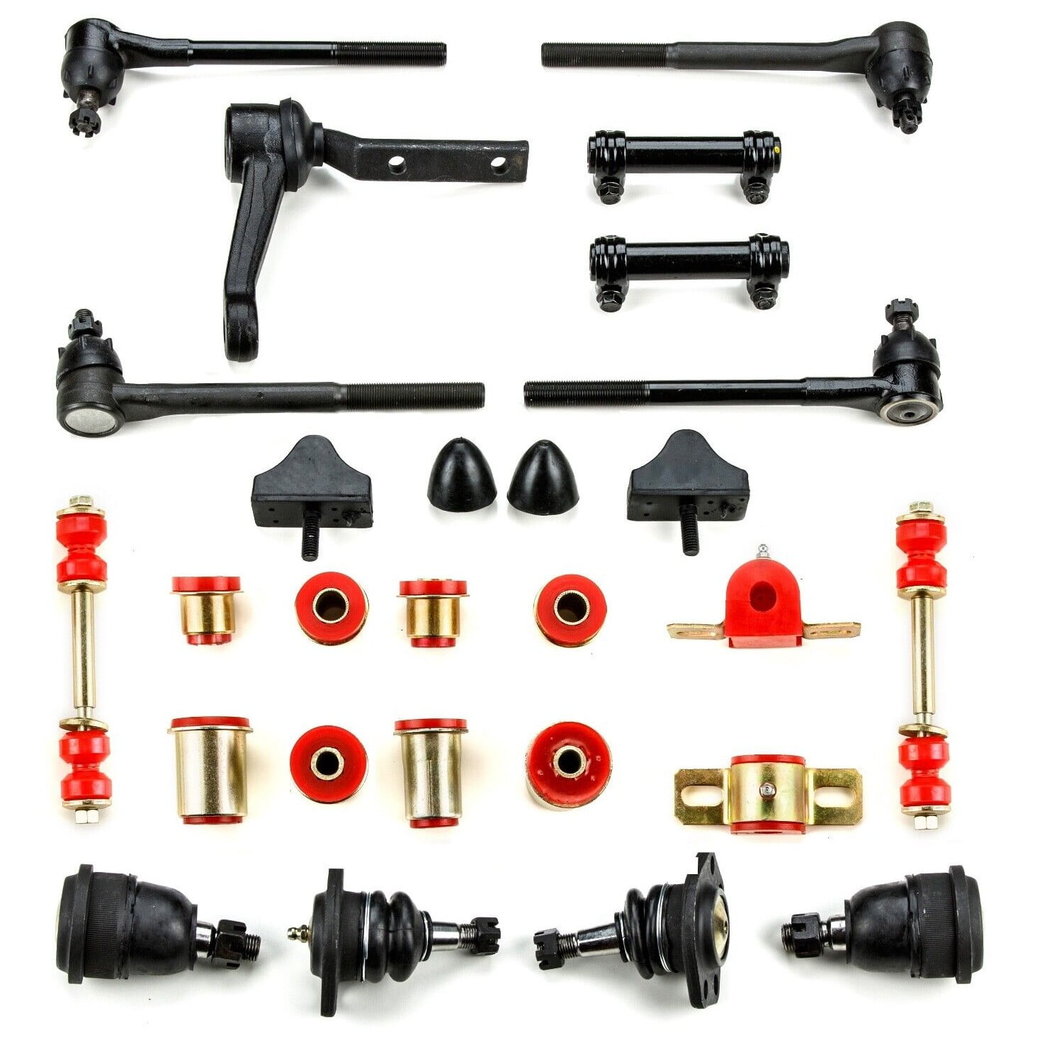 Red Poly Front End Suspension Rebuild Kit Tie Rods Bushings Links Ball