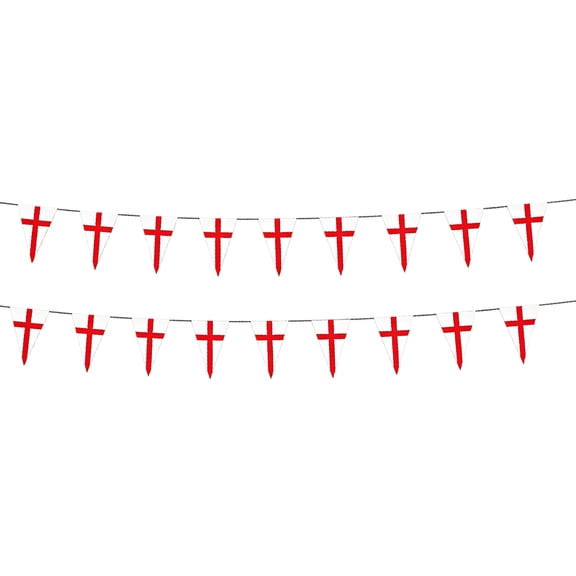 Red Polyester English St. George Triangle Bunting 8m Length, Lightweight 150g, Football Matches, Sports Parties, Indoor/Outdoor, Durable, Easy Hanging, Festive Fan Decor