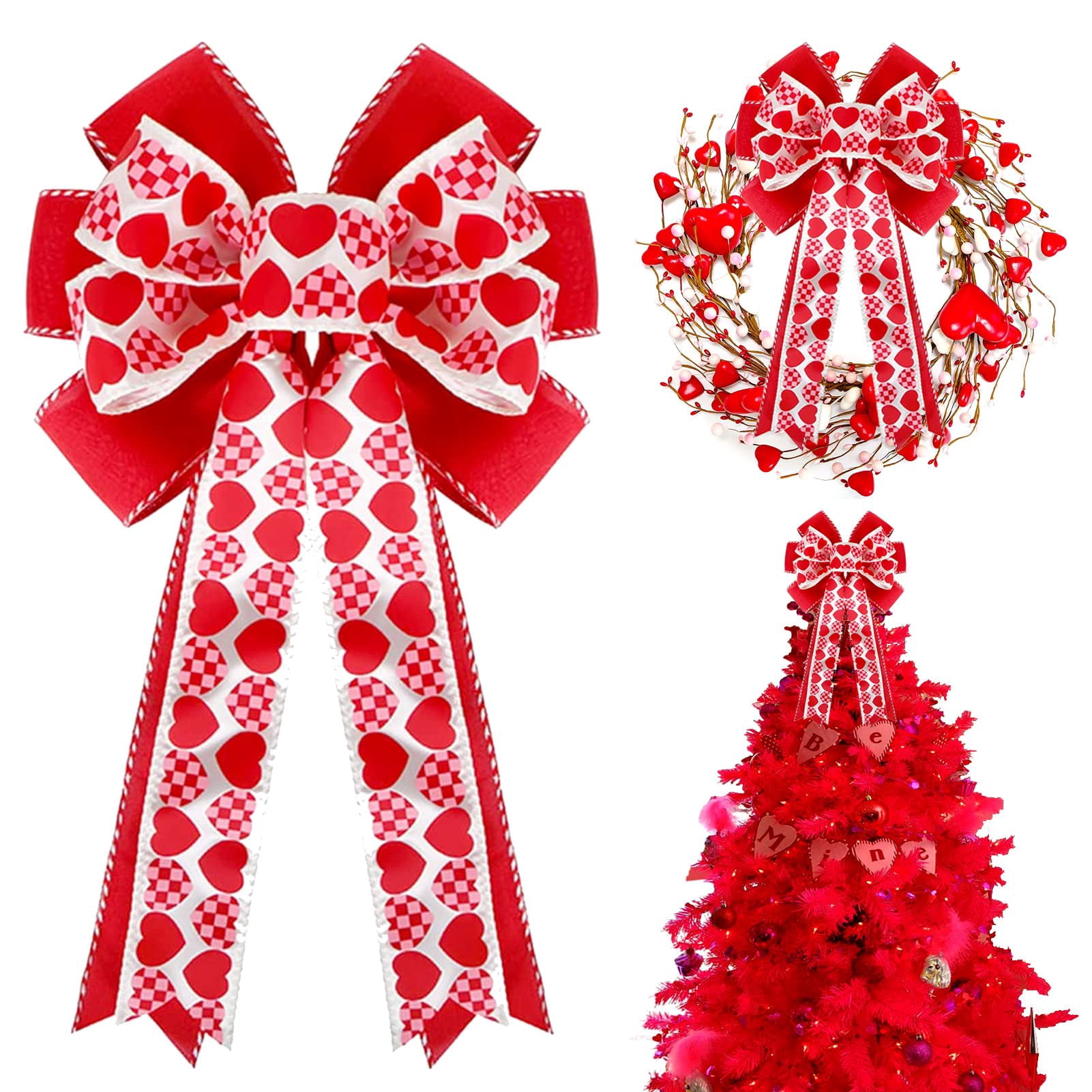 Red Polyester Heart Ribbon Bow Holiday and Party Decorations
