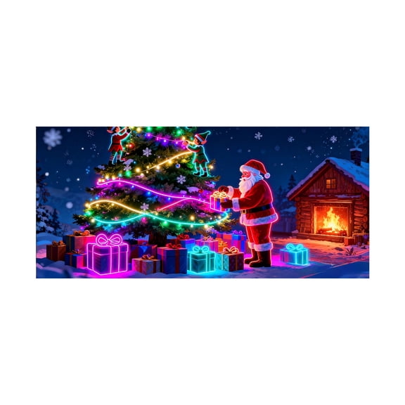 Red Polyester Santa Wrapped Light String Holiday Banner Classic Lights Design for Outdoor Garage Door Christmas Party, 480X210cm