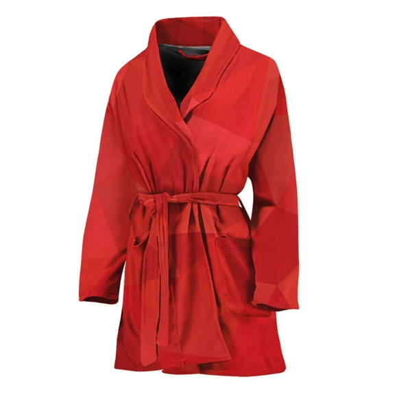 Red Polygonal Geometric Women Bathrobe One Size Univeral Fits Fashion Lightweight Plush Fleece Long Robe For Women