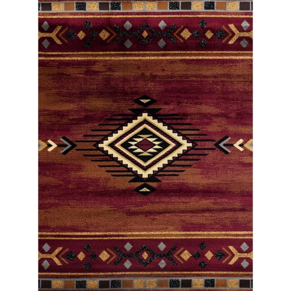Red Polypropylene Structure - Southwest Design with Modern Twist - Entryways and High Traffic Floors - Soft, Long - lasting Rug