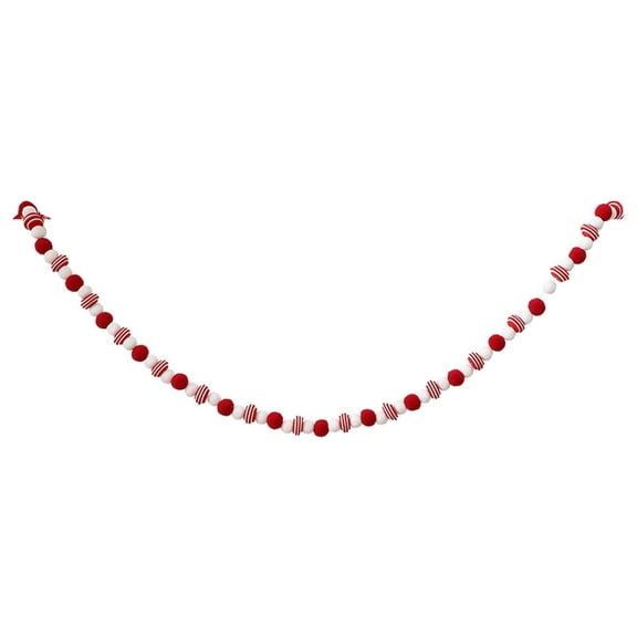 Red Pom Pom Garland Christmas Decor - 5.9ft Red & White Ball String Banner for Tree,Wall,Window,Festive Party Ornament,DIY Xmas Hanging Decor - Handmade Pompom Garland for Holiday Home Decor