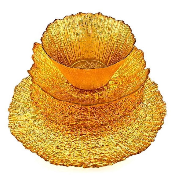Red Pomegranate Collection 0783-1 Coral Dinnerware Set, Gold - 16 Piece