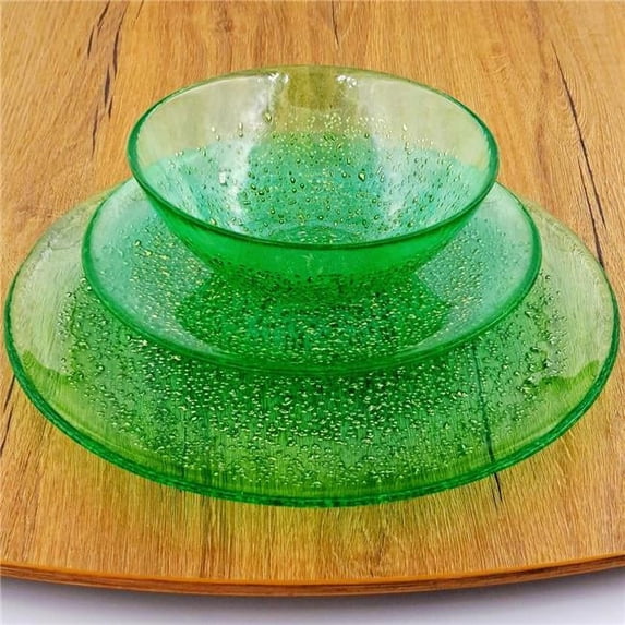 Red Pomegranate Collection 0965-6 Isla Dinnerware Set, Emerald & Gold - 12 Piece