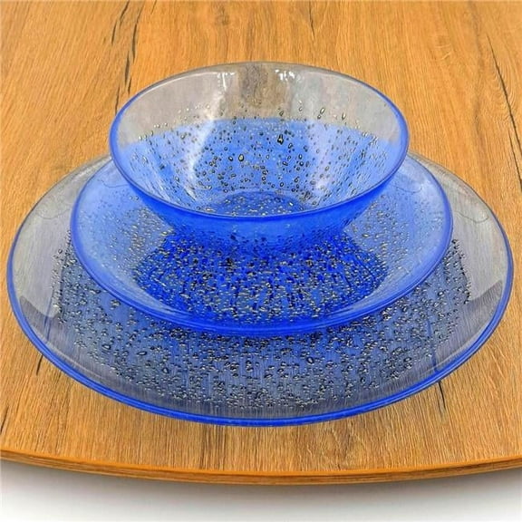 Red Pomegranate Collection 0965-7 Isla Dinnerware Set, Indigo & Bronze - 12 Piece