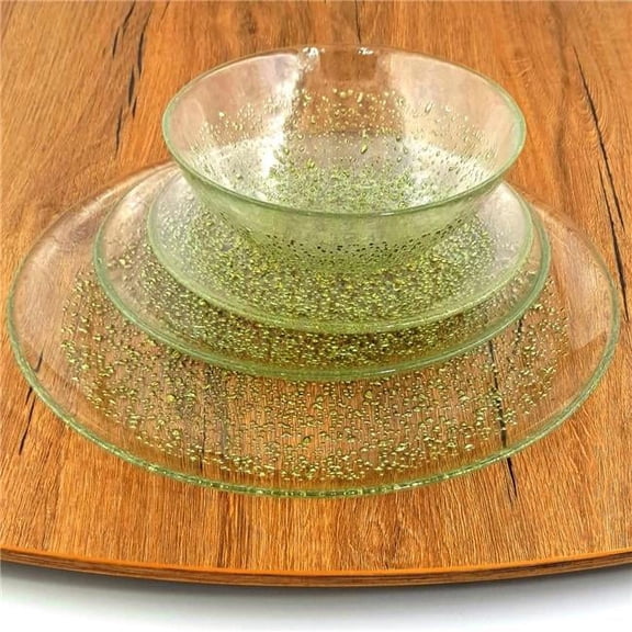 Red Pomegranate Collection 0967-1 Isla Dinnerware Set, Clear & Gold - 16 Piece