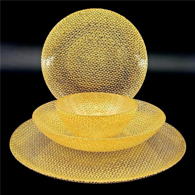 Cabana Gold Pebble Pattern Glass Dinnerware Set, Service for 6
