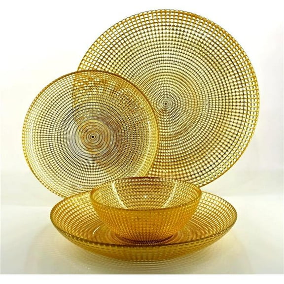 Red Pomegranate Collection R1227-1 Helios Gilded Glass Dinnerware Set, Gold - Set of 16