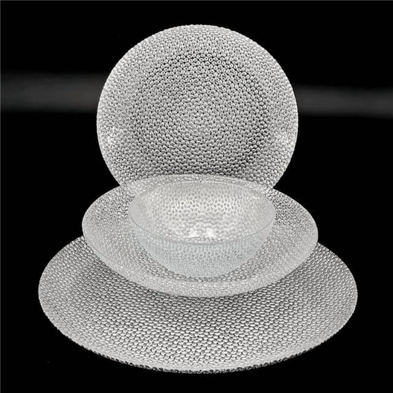 Red Pomegranate Collection R1240-2 Cabana Gilded Glass Dinnerware Set, Silver - Set of 24