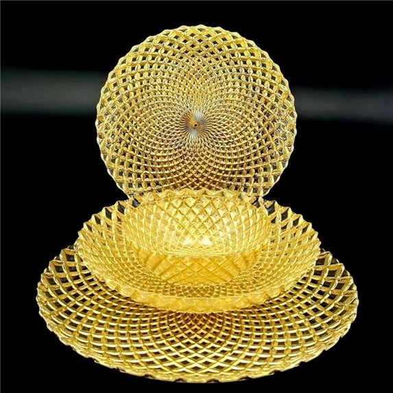 Red Pomegranate Collection R1250-1 Pavo Gilded Glass Dinnerware Set, Gold - Set of 24