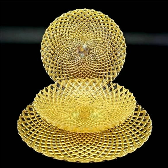 Red Pomegranate Collection R1255-1 Pavo Gilded Glass Dinnerware Set, Gold - Set of 12