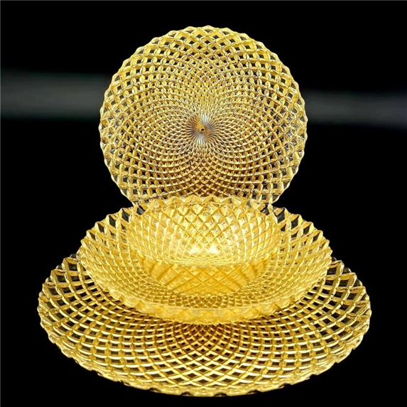 Red Pomegranate Collection R1257-1 Pavo Gilded Glass Dinnerware Set, Gold - Set of 16