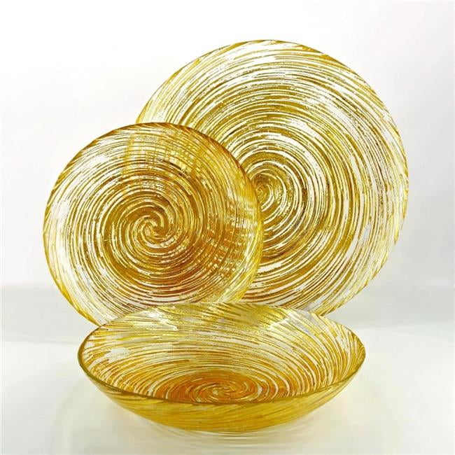 Gold Swirl Handcrafted Glass Dinnerware Set, Service for 4