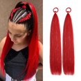 thumbnail image 1 of Red Ponytail Extensions Hair Tinsel, Braiding Hair With Rubber Band for Girls Accessories Shiny Rave Crazy Hair Extensions Daily Party Festival Halloween Using 27.5 inch, 1 of 6