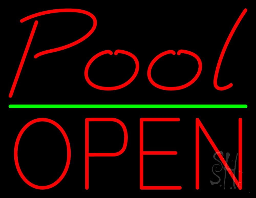 Red Pool Open LED Neon Sign 24 x 31 - inches, Clear Edge Cut Acrylic ...
