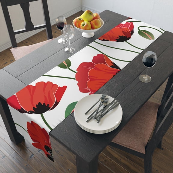 Red Poppies 90"x16" Polyester Table Runner