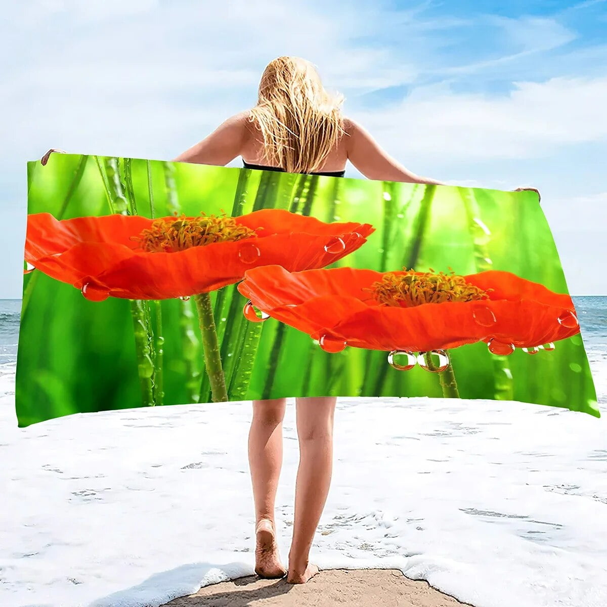 Red Poppies Beach Towel QuickDrying and Absorbent Lightweight Compact