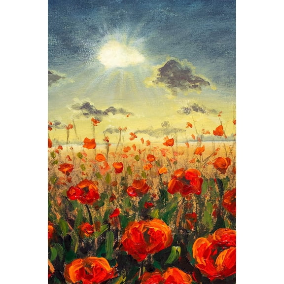 Red Poppies Field Sunlight Spring Floral House Flag Outdoor Yard Flag 28" x 40"