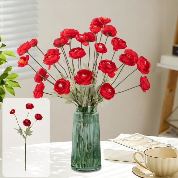 Red Poppies Flowers Artificial,22"Ranunculus Artificial Flowers,Plastic Flowers with Stems,Faux Flower Stems for Wedding,Party,Garden Outdoor Indoor Decor Flower Arrangements for Table (Red)