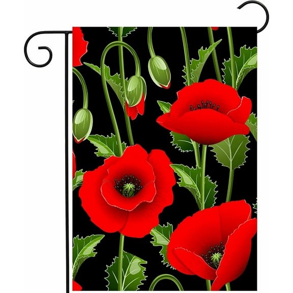Red Poppies Flowers Plant Leaves in Spring Summer Floral Poppy Seasonal Garden Yard Flag 12 x 18 Inch, Double Sided Outdoor Decorative Welcome flags Banners for Home House Lawn Patio