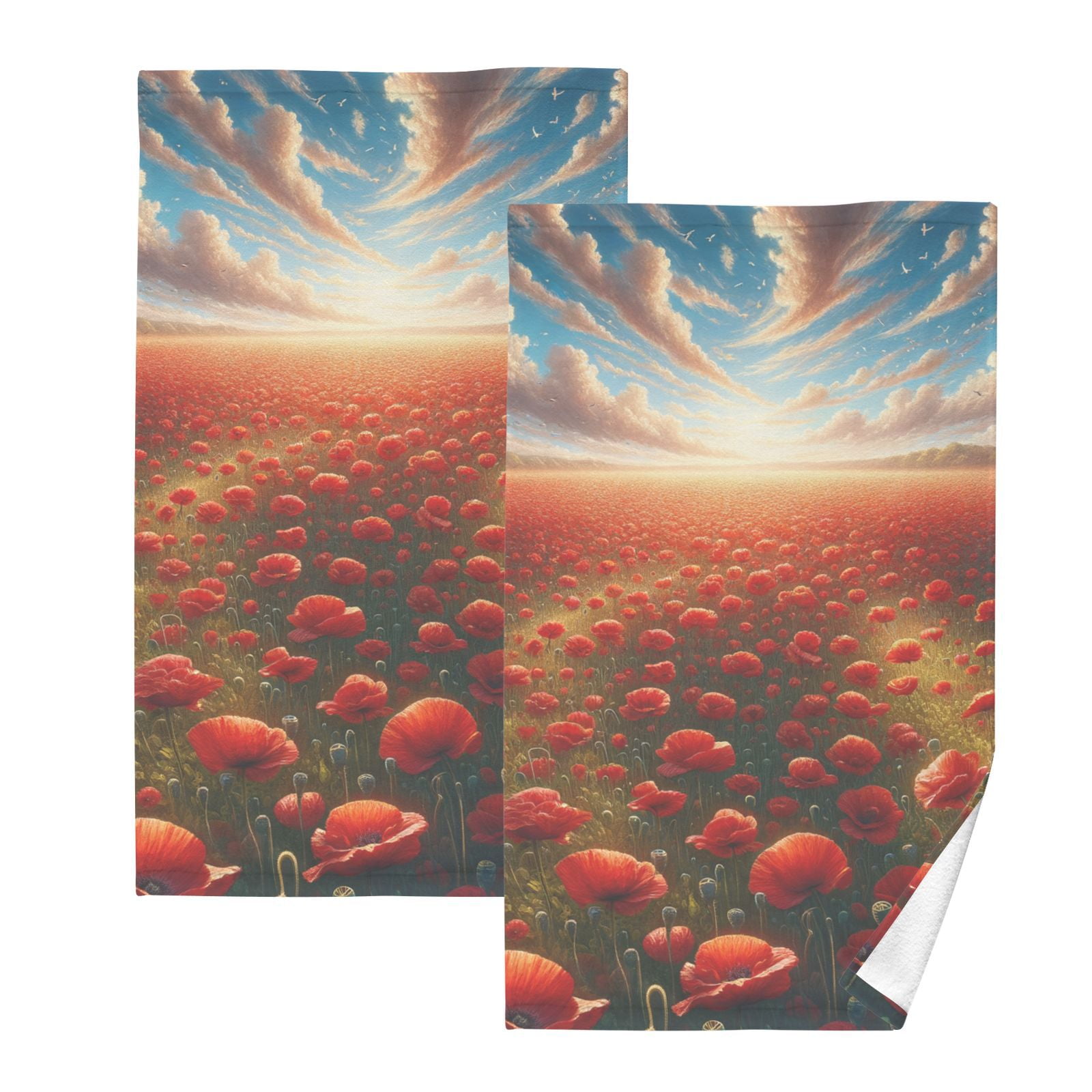 Red Poppies Hand Towels Cotton Bath Towels Large Face Towels Absorbent for Bathroom 2 Packs