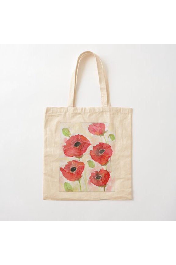 Red Poppies In Canvas Tote Bags, Reusable Shopping Bag
