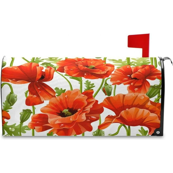 Red Poppies Magnetic Mailbox Cover MailWraps Garden Yard Home Decor for Outside Oversized-25.4" x20.8"33\u2026