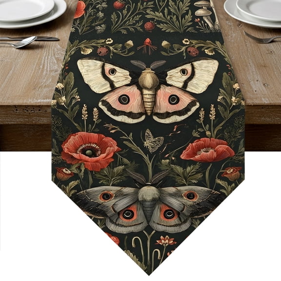 Red Poppies Nature Table Runner Linen Burlap Table Runner 48 Inches Long Mysterious Botanical Black Dresser Scarves for Kitchen Island Coffee Dining Room Party Wedding Banquet Holiday Decor 13"x48"