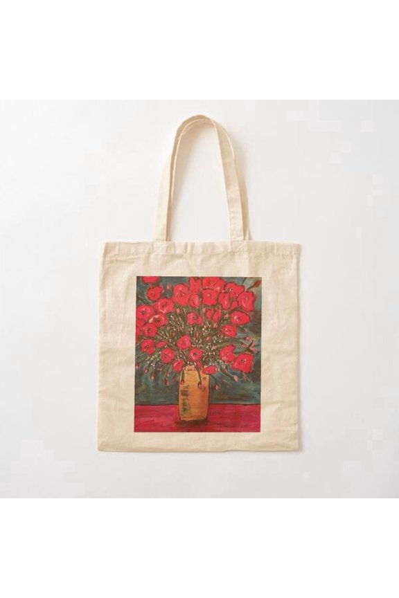 Red Poppies Style 005 Canvas Tote Bags, Reusable Shopping Bag